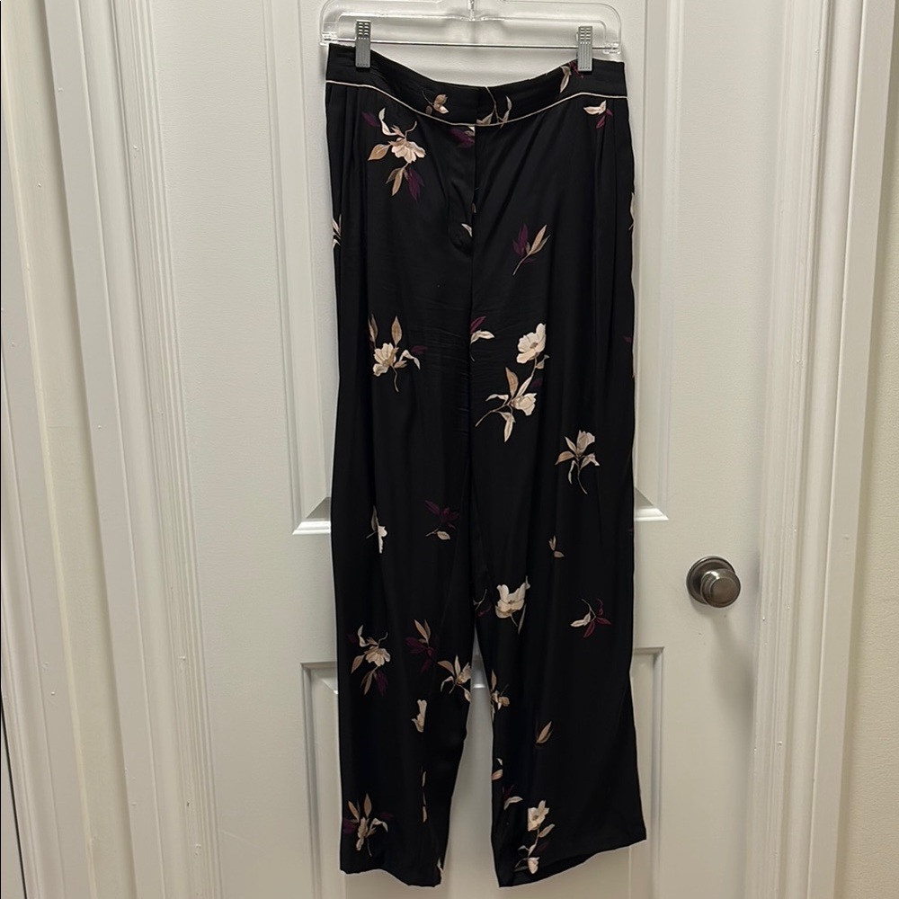 Massimo Dutti Floral Black Wide-Leg Pants